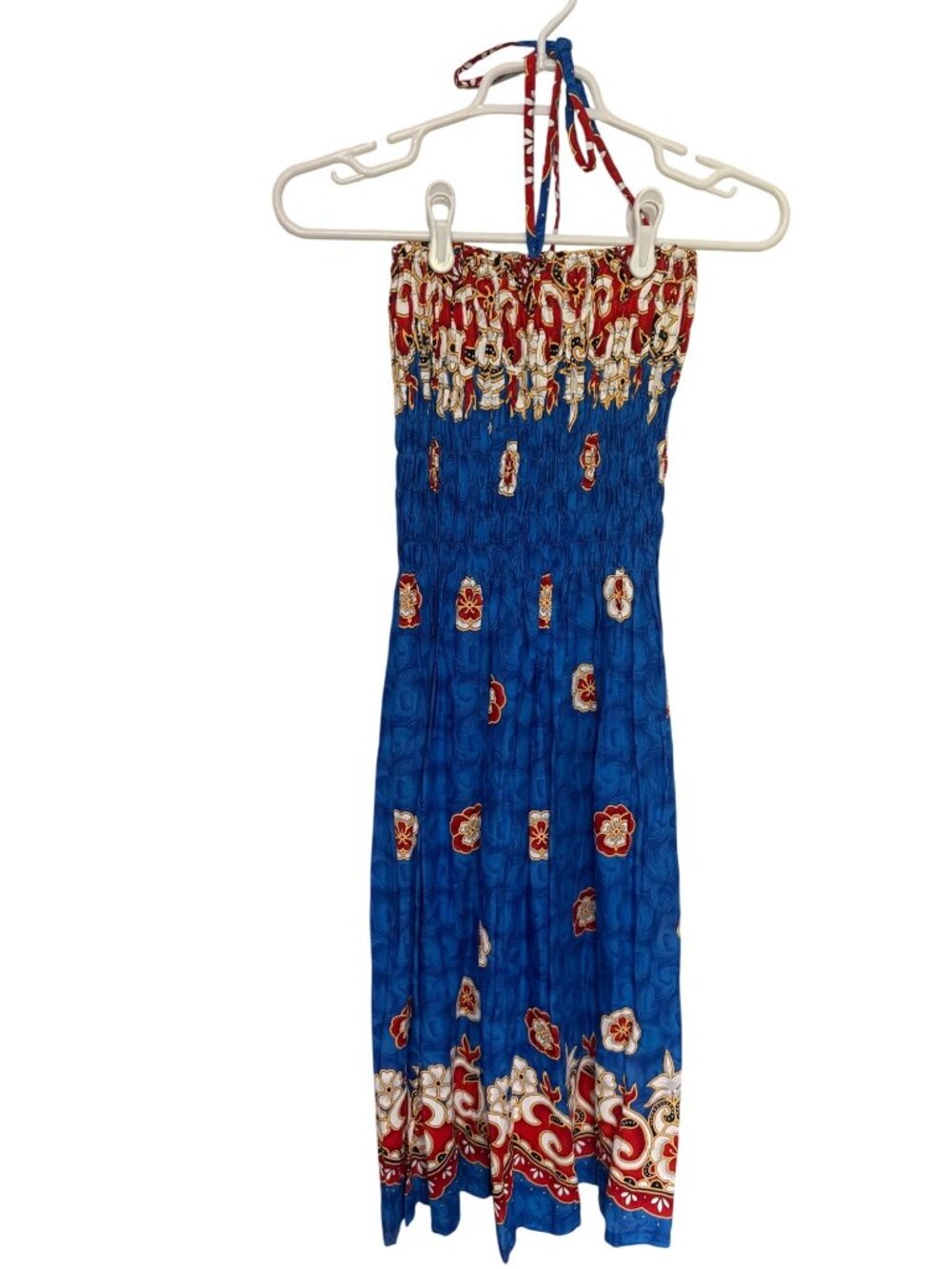Secret Sundress Blue Red White Tropical Floral With Elastic Bodice M